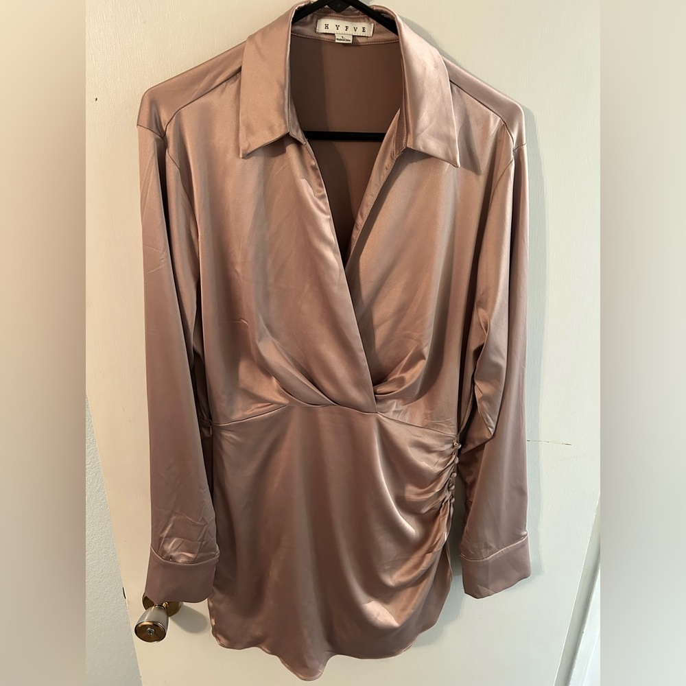 V neck Satin Dress in Pink